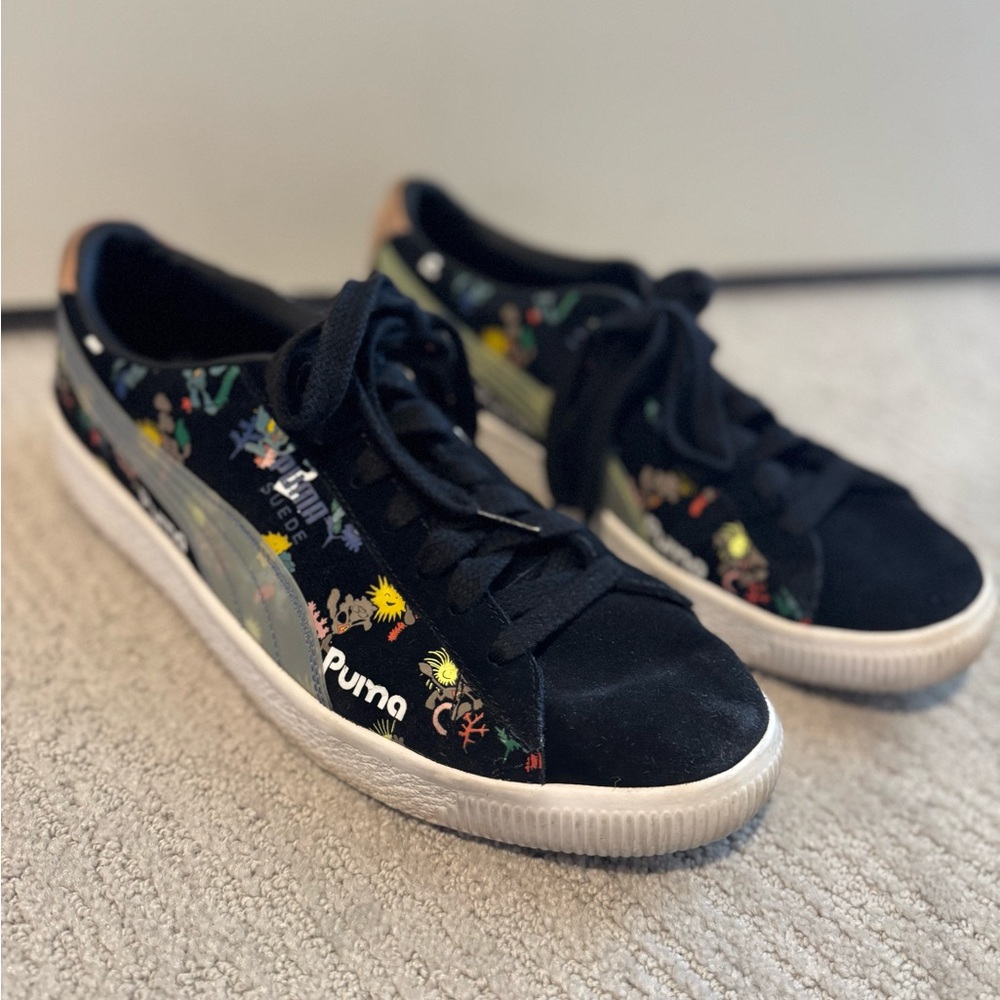 Puma Unisex suede Black Sneakers with Multicolor Accents size 12 eur 46
